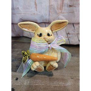 Ceramic brown easter bunny AS IS rabbit carrot bow decor figure